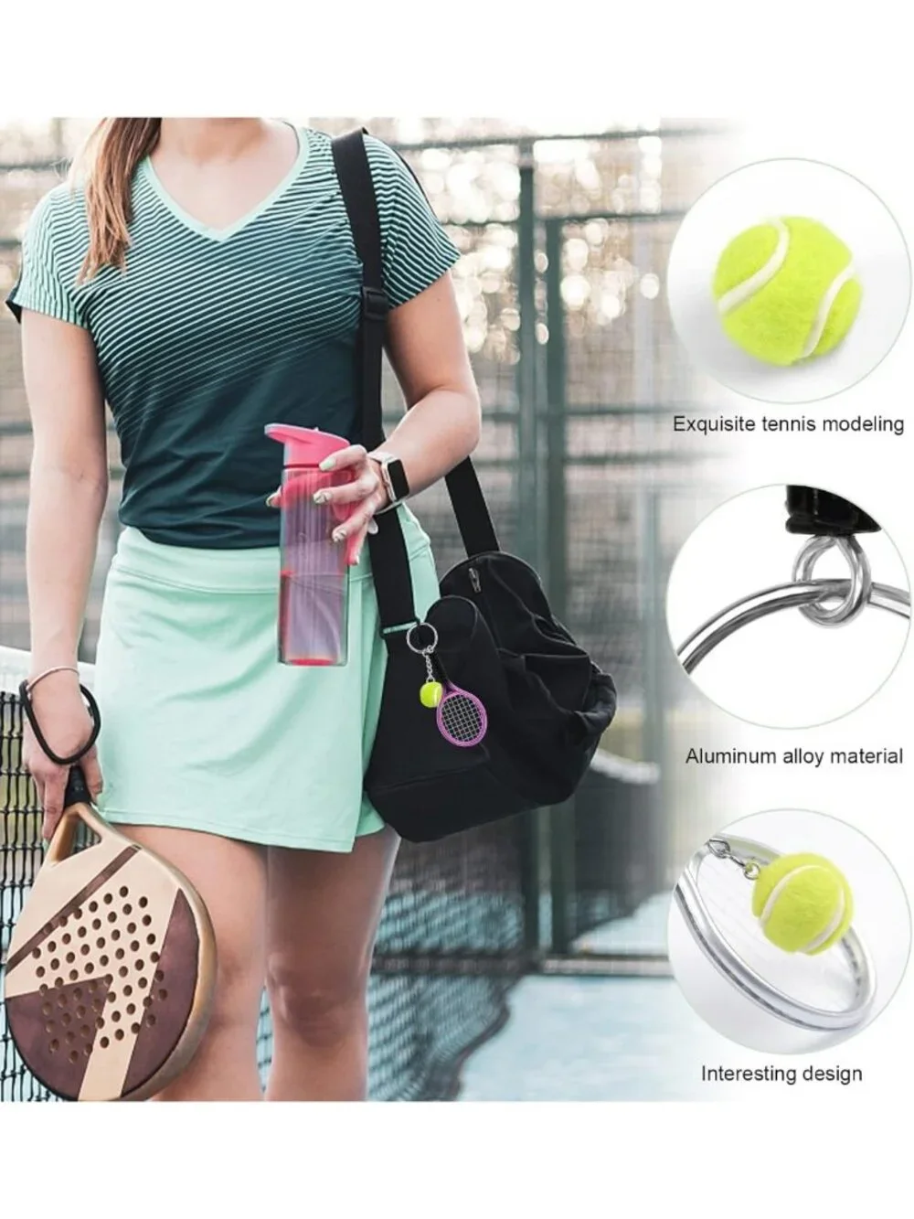 Mini Tennis Racket Keychain Set - 6 Color Alloy Split Rings for Sports Fans